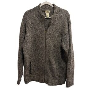 Vintage LL Bean Mens L Tall Shetland Wool Full Zip Cardigan Sweater Marled Brown